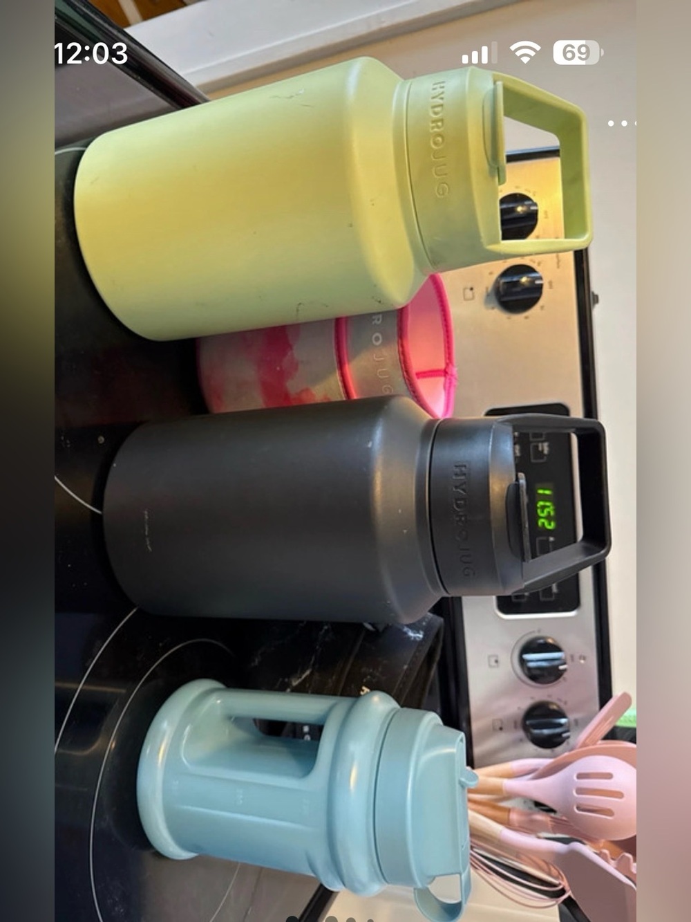 HydroJug insulated water bottle set — Black, Light Green, Mint Blue